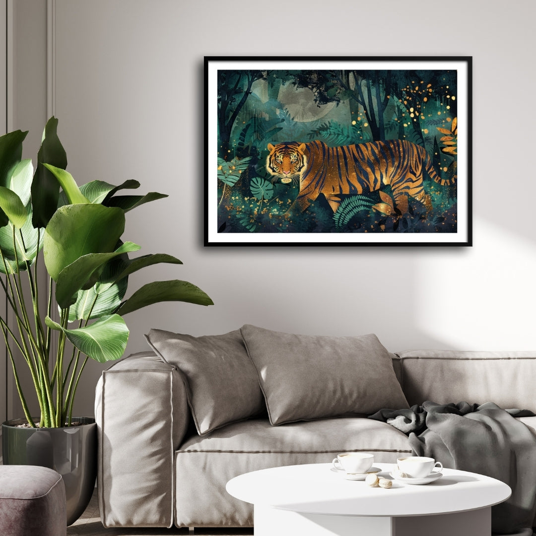 Jungle Majesty — Tiger Canvas Wall Art with Golden Accents 2 : 3 Horizontal Premium Wall Art Canvas by MeriDeewar