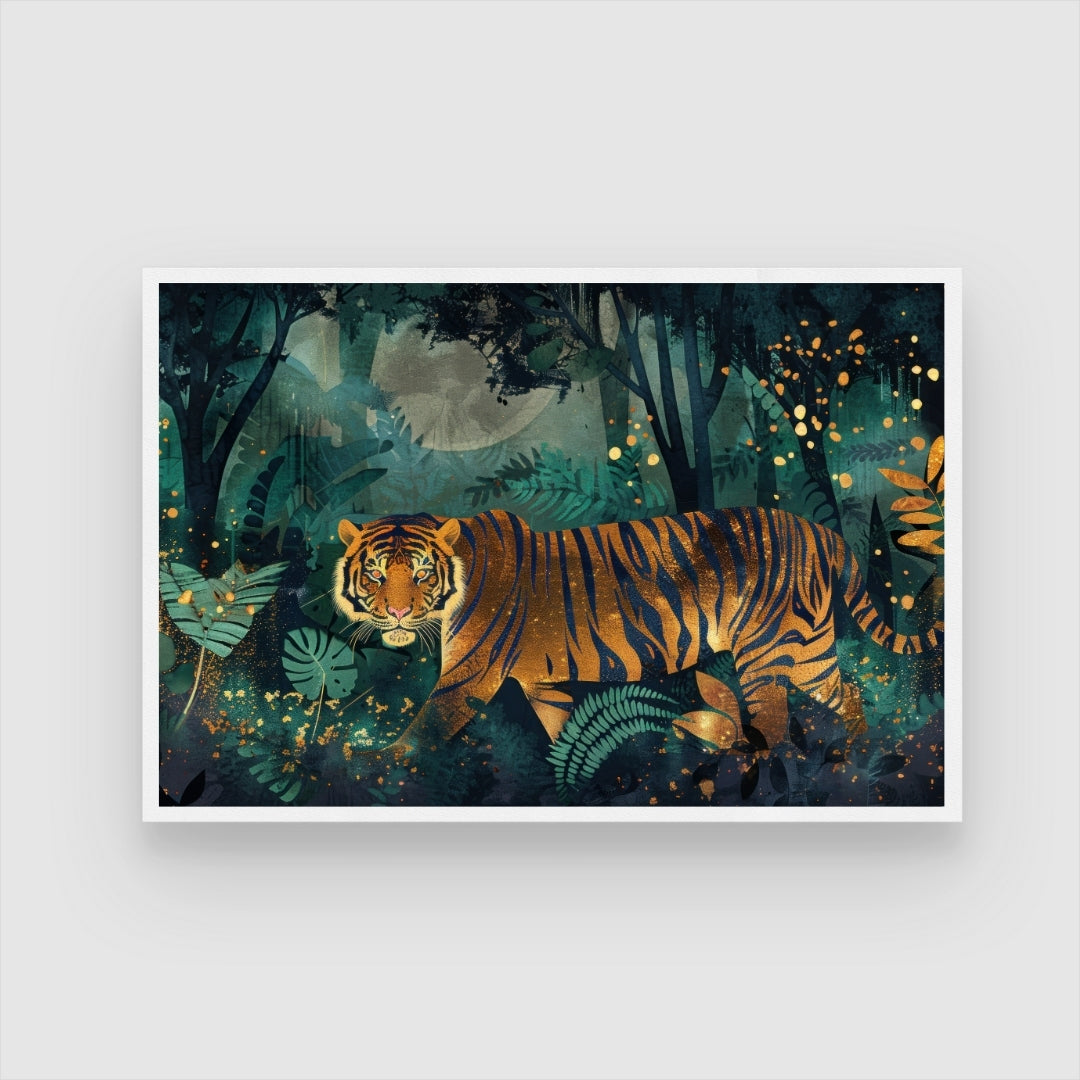 Jungle Majesty — Tiger Canvas Wall Art with Golden Accents 2 : 3 Horizontal Premium Wall Art Canvas by MeriDeewar