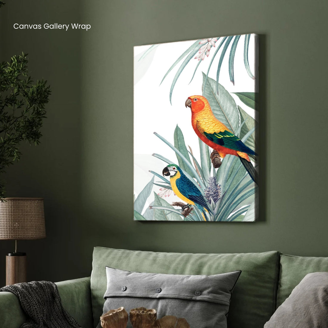 Jungle Melody – Exotic Parrot Wall Décor 2 : 3 Vertical Premium Wall Art Canvas by MeriDeewar