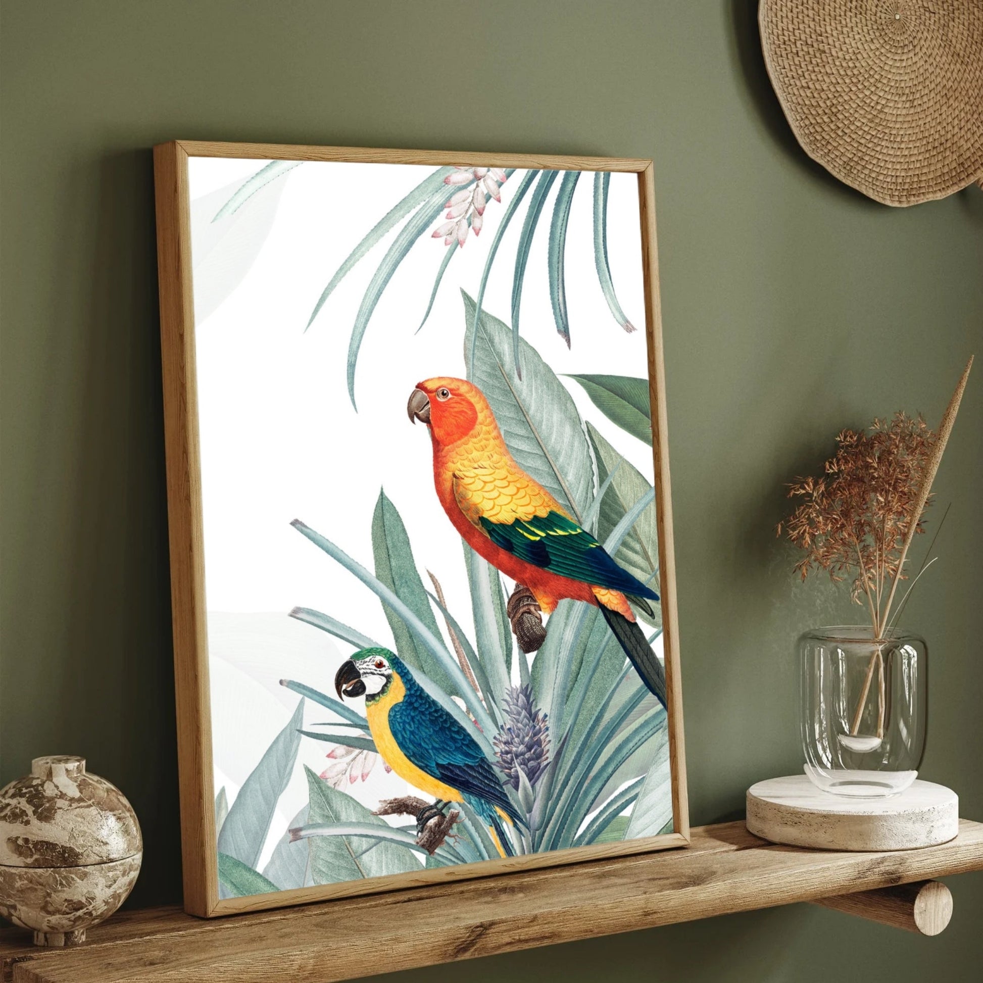 Jungle Melody – Exotic Parrot Wall Décor 2 : 3 Vertical Premium Wall Art Canvas by MeriDeewar