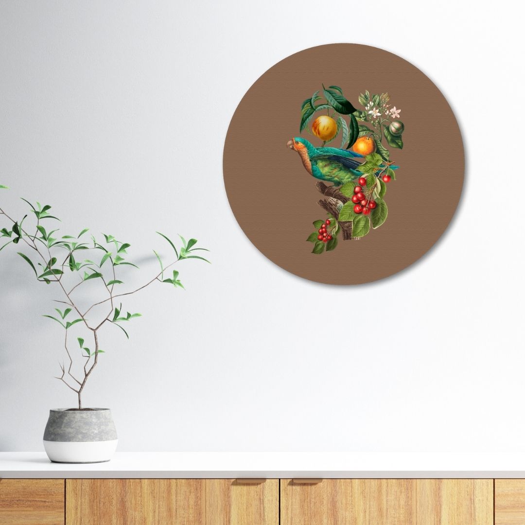 Jungle Parrot Bird Painting Circular Canvas Frame Circular Canvas Frame Premium Wall Art Canvas by MeriDeewar