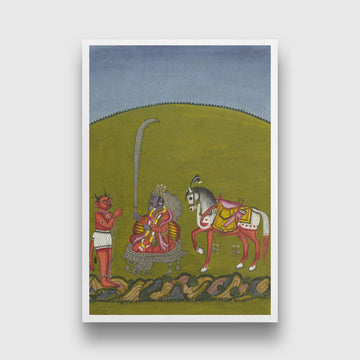 Kalki (de toekomstige incarnatie van Vishnu) Painting 2 : 3 Vertical Premium Wall Art Canvas by MeriDeewar