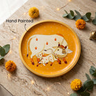 Kamdhenu & Vatsa | Hand-Painted Pichwai Cow Wall Art Plate Curate Premium Wall Art Canvas by MeriDeewar