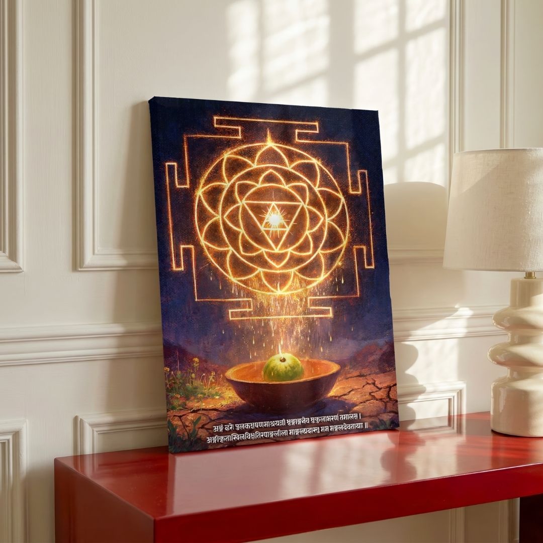 Kanakadhara |Sacred Sri Yantra & Stotram  Vertical Canvas Curate Premium Wall Art Canvas by MeriDeewar
