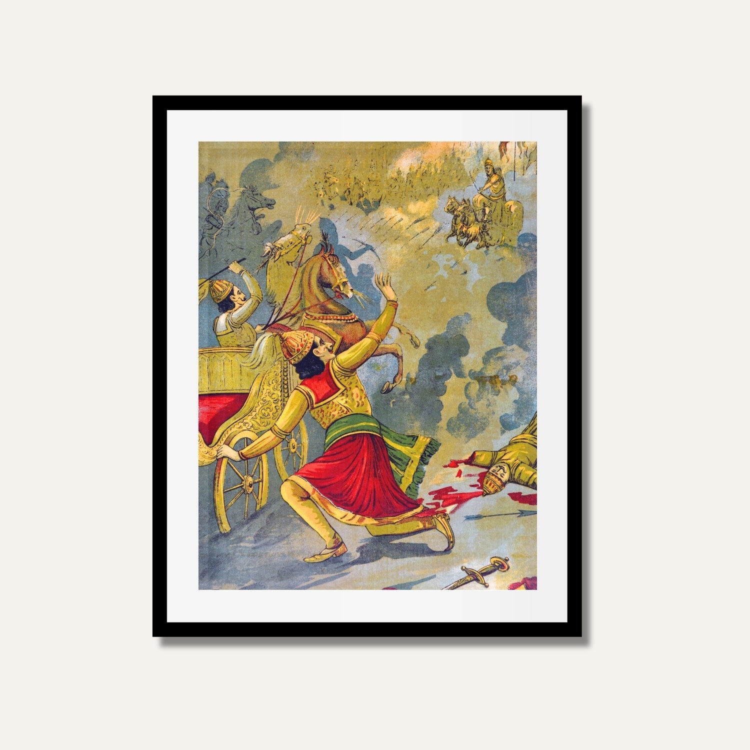 Karna Vadh Painting – Mahabharata Epic Wall Art by Raja Ravi Varma | MeriDeewar 2 : 3 Vertical Premium Wall Art Canvas by MeriDeewar