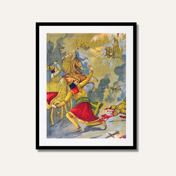 Karna Vadh Painting – Mahabharata Epic Wall Art by Raja Ravi Varma | MeriDeewar 2 : 3 Vertical Premium Wall Art Canvas by MeriDeewar