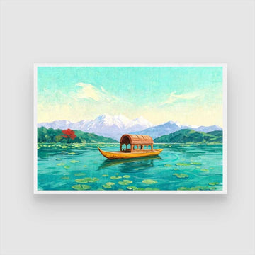 Kashmir Dal Lake Shikara Painting | Horizontal Landscape Framed Wall Art 2 : 3 Horizontal Premium Wall Art Canvas by MeriDeewar