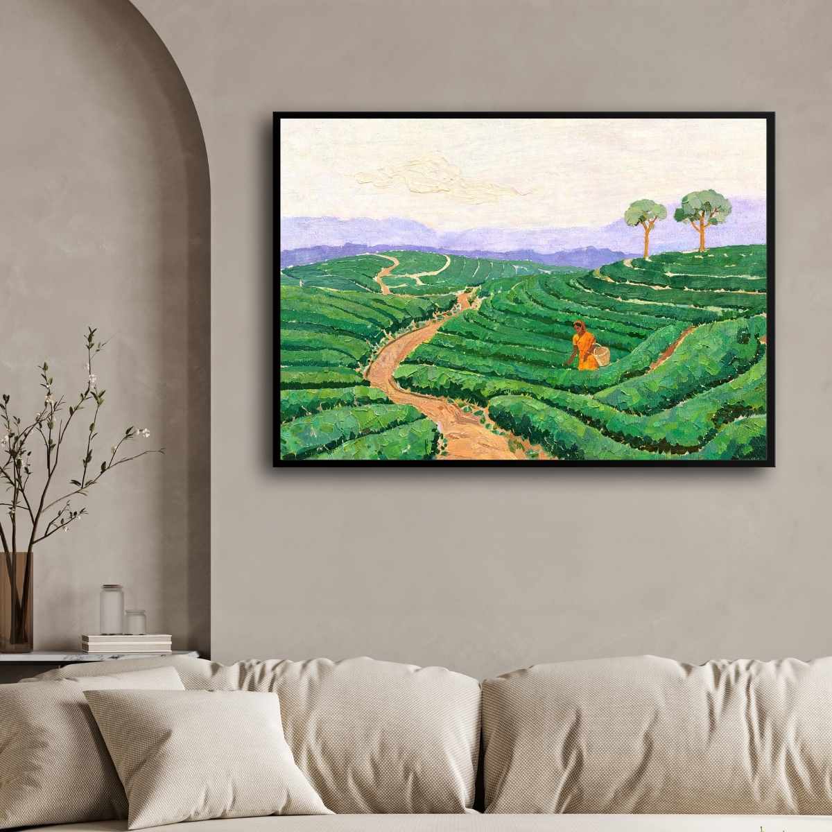 "Kerala Hillside Harvest" Tea Garden Landscape Giclée Print | Fine Art Wall Art 2 : 3 Horizontal Premium Wall Art Canvas by MeriDeewar