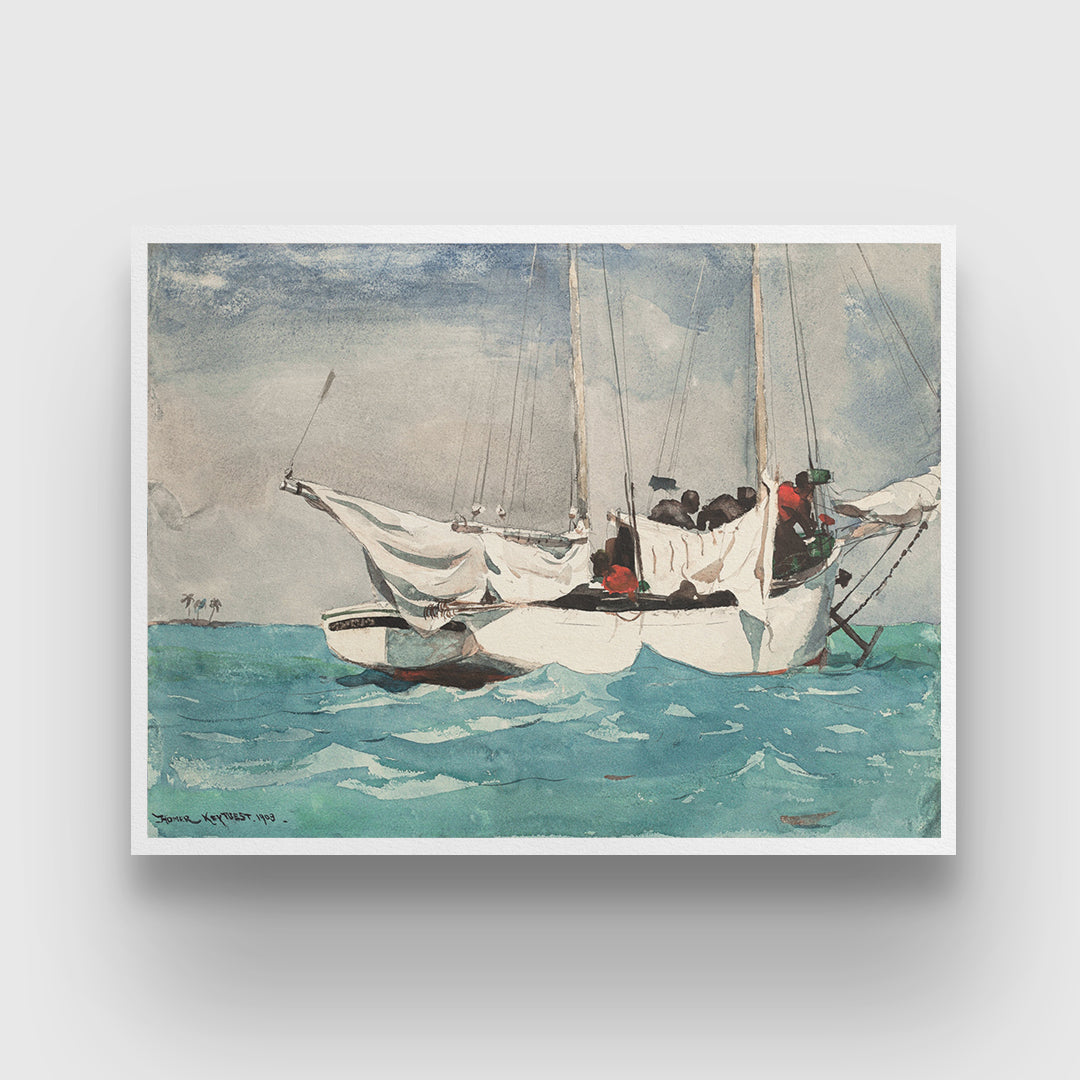 Key West, Hauling Anchor Painting by Winslow Homer 3 : 4 Horizontal New Premium Wall Art Canvas by MeriDeewar