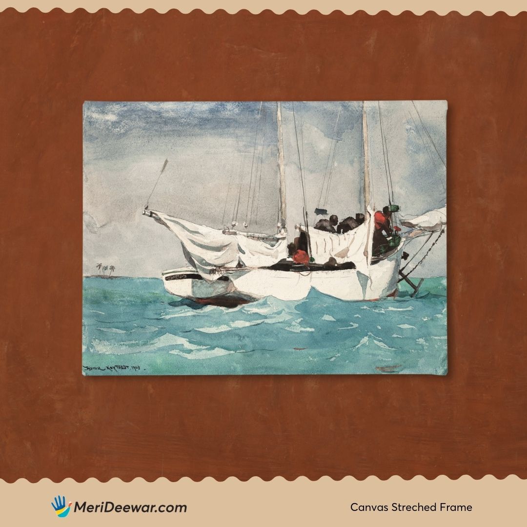 Key West, Hauling Anchor Painting by Winslow Homer 3 : 4 Horizontal New Premium Wall Art Canvas by MeriDeewar