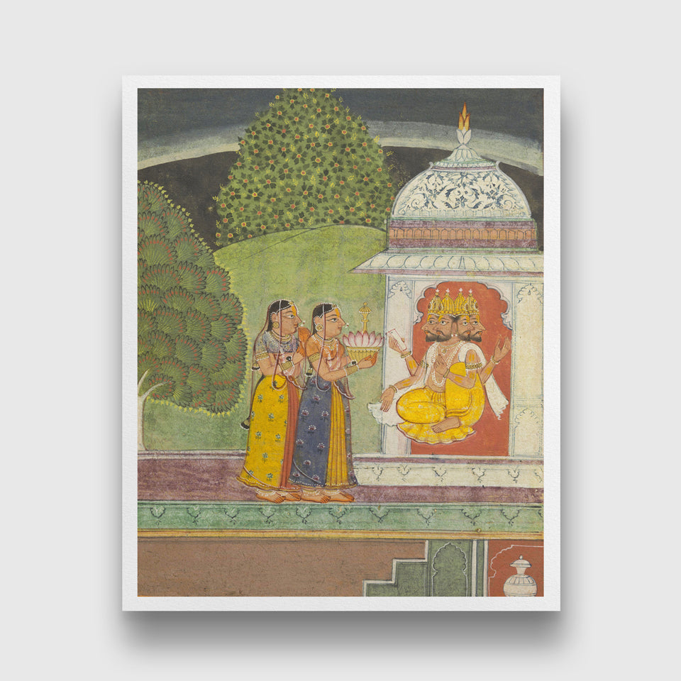 Khambavati ragini met god brahma Painting 3 : 4 Vertical New Premium Wall Art Canvas by MeriDeewar