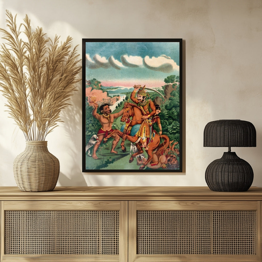 Khanderao Warrior on Horseback Painting - Majestic Art 3 : 4 Vertical New Premium Wall Art Canvas by MeriDeewar