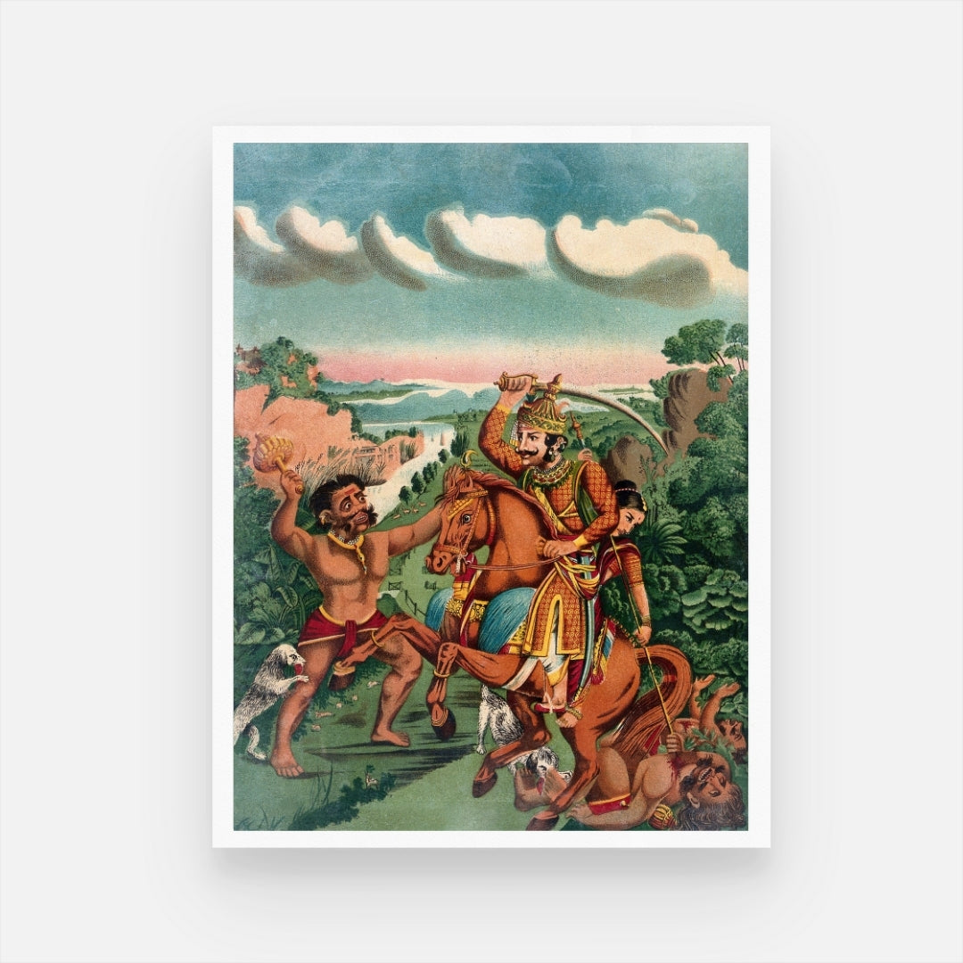 Khanderao Warrior on Horseback Painting - Majestic Art 3 : 4 Vertical New Premium Wall Art Canvas by MeriDeewar