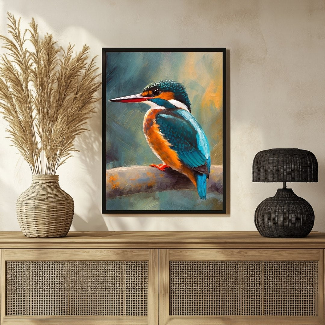 Kingfisher Bird Abstract Painting - Add Elegance to Your Space 3 : 4 Vertical New Premium Wall Art Canvas by MeriDeewar