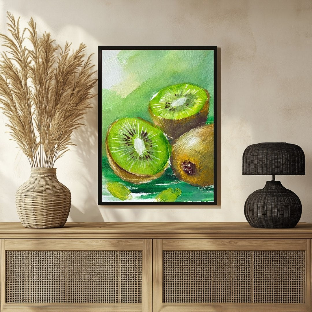 Kiwi Abstract Art Painting - Vibrant Wall Decor for Modern Homes 3 : 4 Vertical New Premium Wall Art Canvas by MeriDeewar