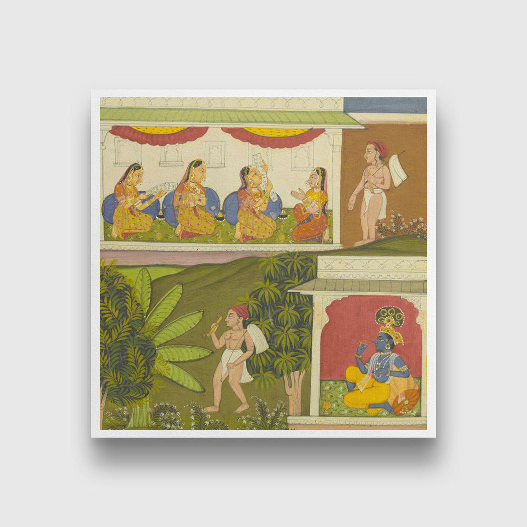Krishna And Akrura As Messenger Painting 1 : 1 Square Premium Wall Art Canvas by MeriDeewar