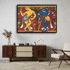 Krishna Balarama Painting for Living Room – Indian Folk Art Wall Decor | MeriDeewar 3 : 2 Horizontal Premium Wall Art Canvas by MeriDeewar