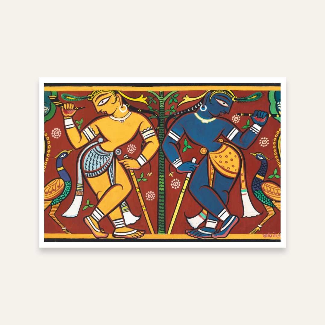 Krishna Balarama Painting for Living Room – Indian Folk Art Wall Decor | MeriDeewar 3 : 2 Horizontal Premium Wall Art Canvas by MeriDeewar