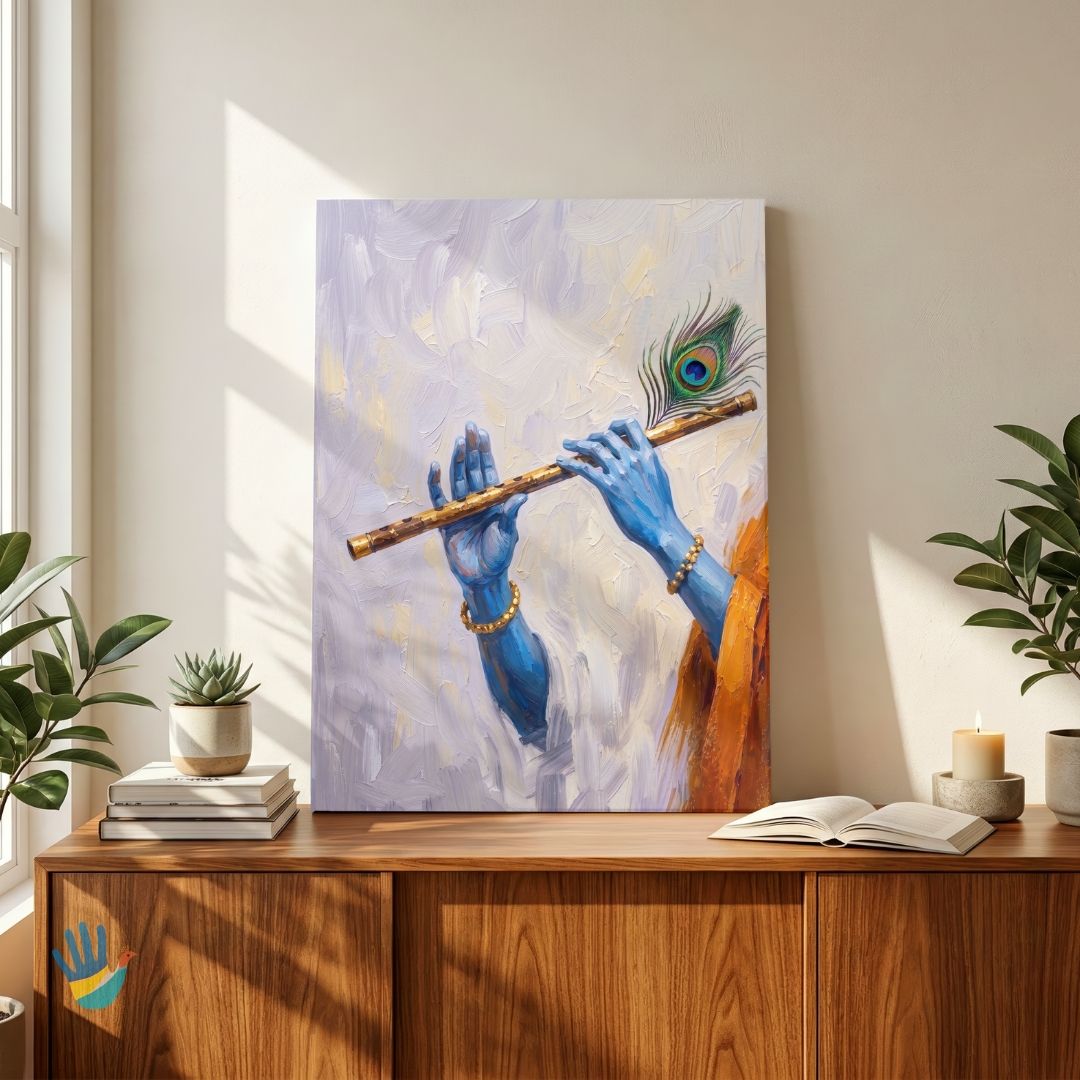 Krishna Bansuri | Hindu Wall Art 3 : 4 Vertical Premium Wall Art Canvas by MeriDeewar
