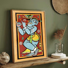 Krishna Painting for Living Room | Jamini Roy Style Folk Art | Spiritual Wall Art India 2 : 3 Vertical Premium Wall Art Canvas by MeriDeewar