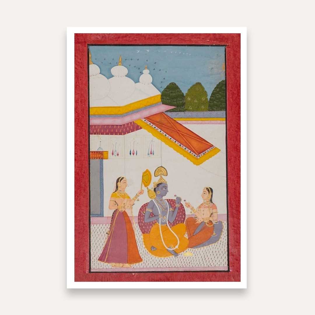 Krishna Painting for Living Room | Rajasthani Miniature Wall Art | Giclée Fine Art Print 2 : 3 Vertical Premium Wall Art Canvas by MeriDeewar