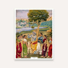 Krishna Playing Flute with Gopis Painting for Living Room | Spiritual Wall Art India 4 :5 Vertical Premium Wall Art Canvas by MeriDeewar