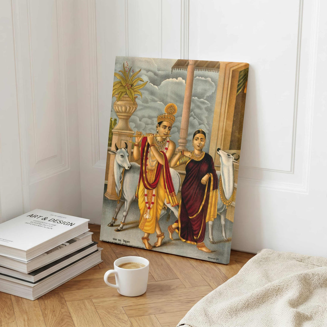 Radha Dancing to Krishna’s Flute | Divine Harmony Traditional Wall Art 3 : 4 Vertical Premium Wall Art Canvas by MeriDeewar