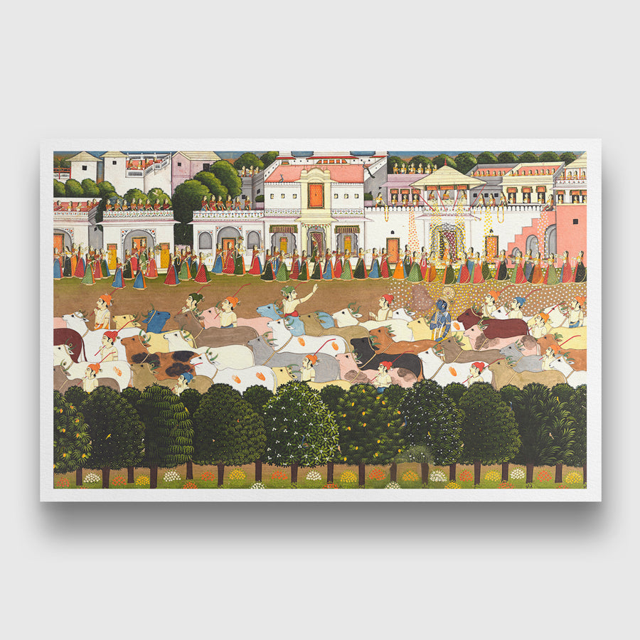 Krishna Procession - Classical Indian Art 2 : 3 Horizontal Premium Wall Art Canvas by MeriDeewar