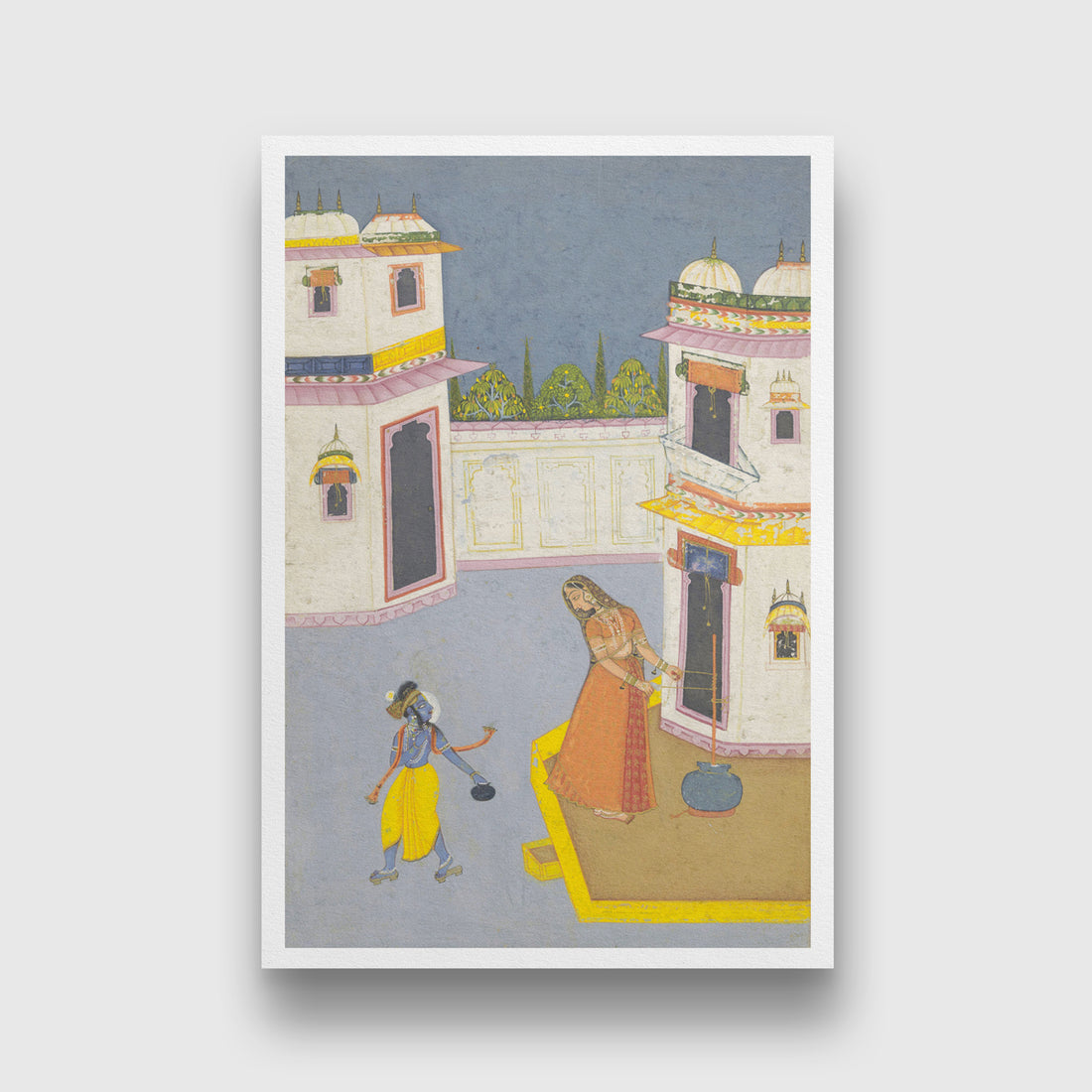 Krishna Steals Butter From The Churning Yasoda Painting 2 : 3 Vertical Premium Wall Art Canvas by MeriDeewar