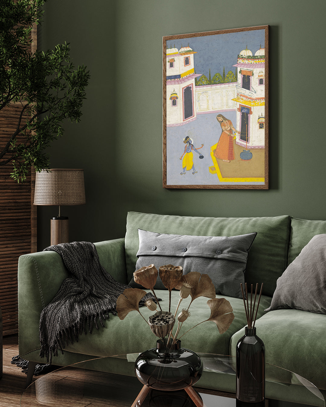 Krishna Steals Butter From The Churning Yasoda Painting 2 : 3 Vertical Premium Wall Art Canvas by MeriDeewar