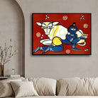 Krishna with Cow Painting for Living Room | Jamini Roy Style Spiritual Wall Art | MeriDeewar 3 : 2 Horizontal Premium Wall Art Canvas by MeriDeewar