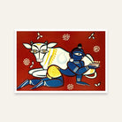 Krishna with Cow Painting for Living Room | Jamini Roy Style Spiritual Wall Art | MeriDeewar 3 : 2 Horizontal Premium Wall Art Canvas by MeriDeewar