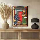 Krishna Yashoda Painting for Living Room | Jamini Roy Style Spiritual Wall Art 3 : 4 Vertical Premium Wall Art Canvas by MeriDeewar