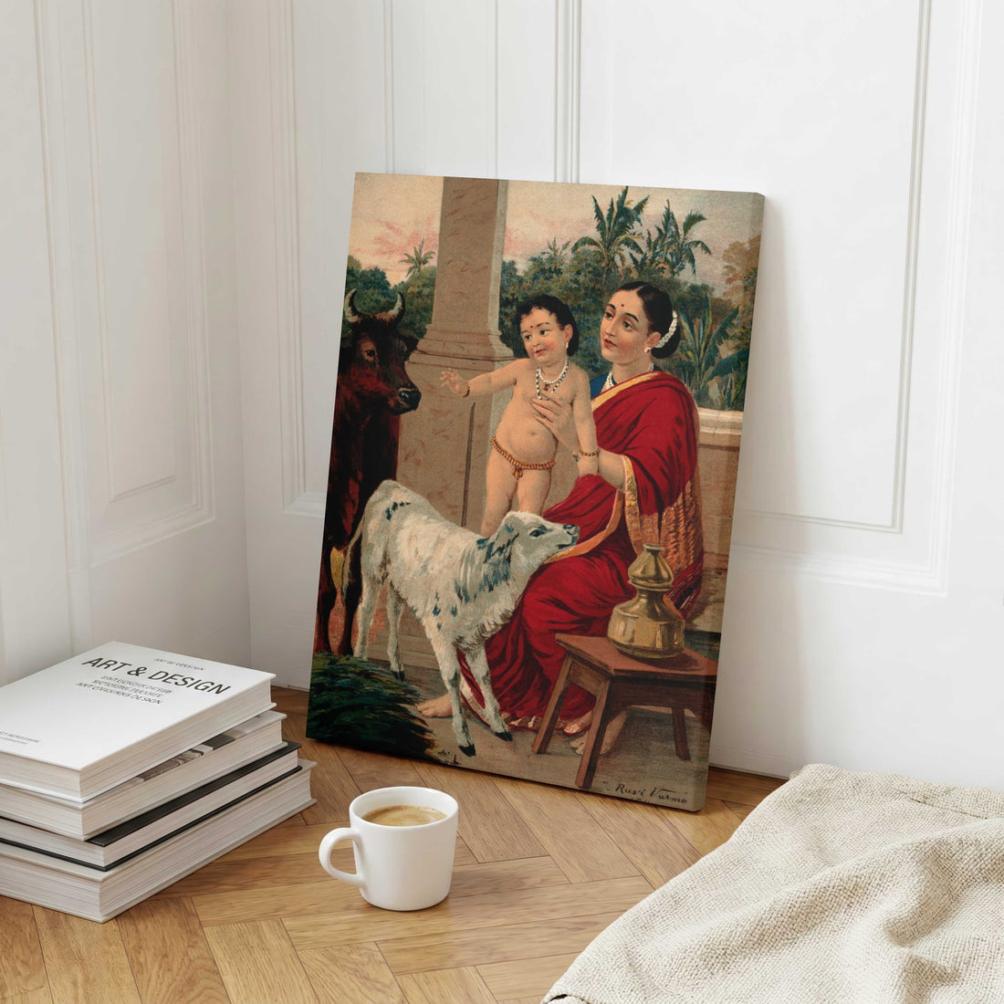 Krishna Krida With Yashoda Maiyya Painting | Raja Ravi Varma Artwork | MeriDeewar 4 X 5.5 Vertical Premium Wall Art Canvas by MeriDeewar