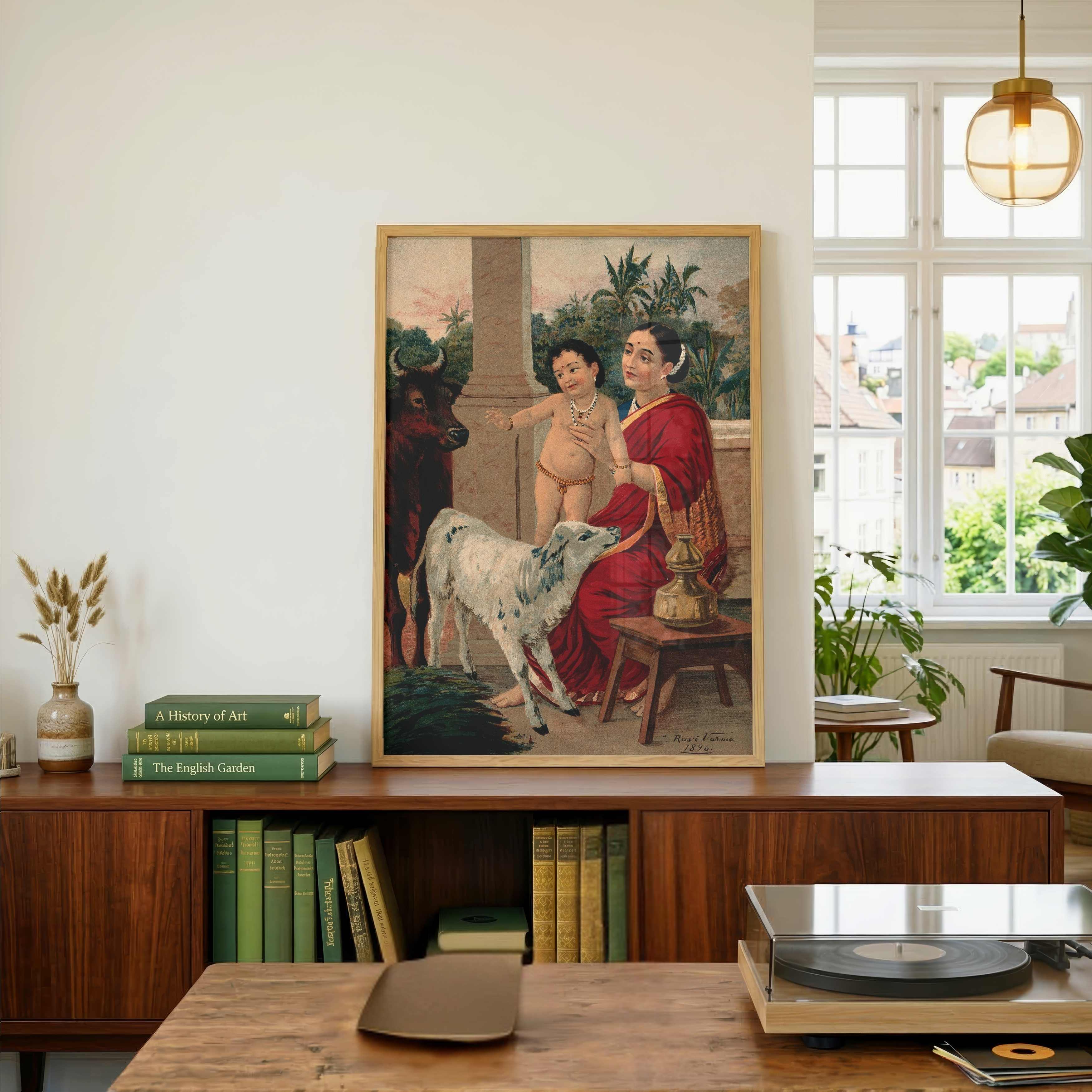 Krishna Yashoda Painting for Living Room | Raja Ravi Varma Wall Art | MeriDeewar 3 : 4 Vertical Premium Wall Art Canvas by MeriDeewar