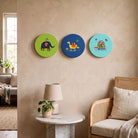 Kriti | Animal Folk Art Set of 3 Round Canvas Curate Premium Wall Art Canvas by MeriDeewar