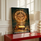 Kubera Dhan Labh | Sacred Kuber Yantra, Treasure Vault & Mantra Vertical Canvas Art. Curate Premium Wall Art Canvas by MeriDeewar