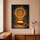 Kubera Dhan Labh | Sacred Kuber Yantra, Treasure Vault & Mantra Vertical Canvas Art. Curate Premium Wall Art Canvas by MeriDeewar