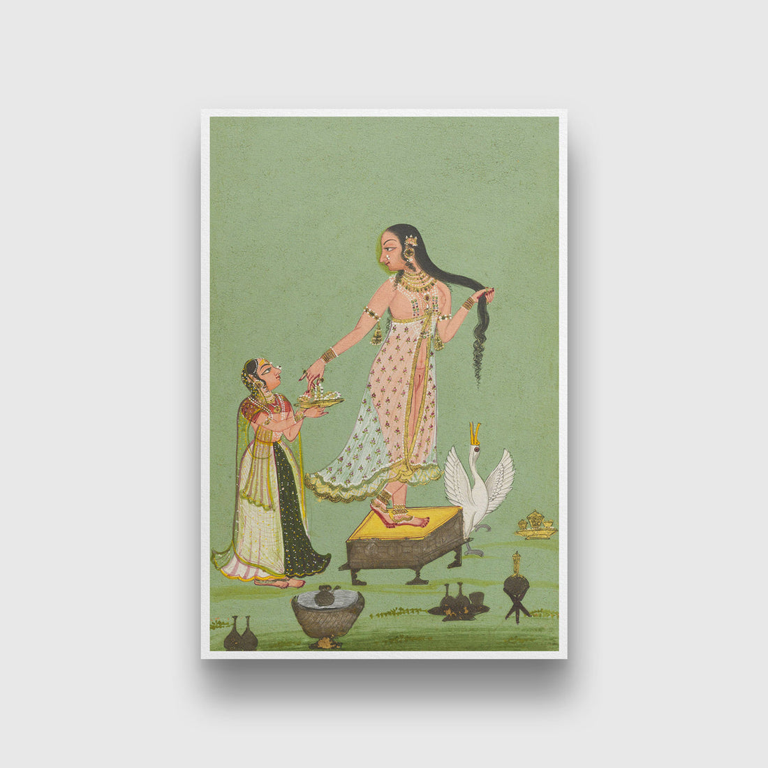 Lady after bath, with servant Painting 2 : 3 Vertical Premium Wall Art Canvas by MeriDeewar