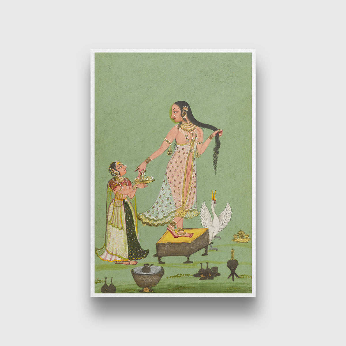 Lady after bath, with servant Painting 2 : 3 Vertical Premium Wall Art Canvas by MeriDeewar