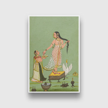 Lady after bath, with servant Painting 2 : 3 Vertical Premium Wall Art Canvas by MeriDeewar