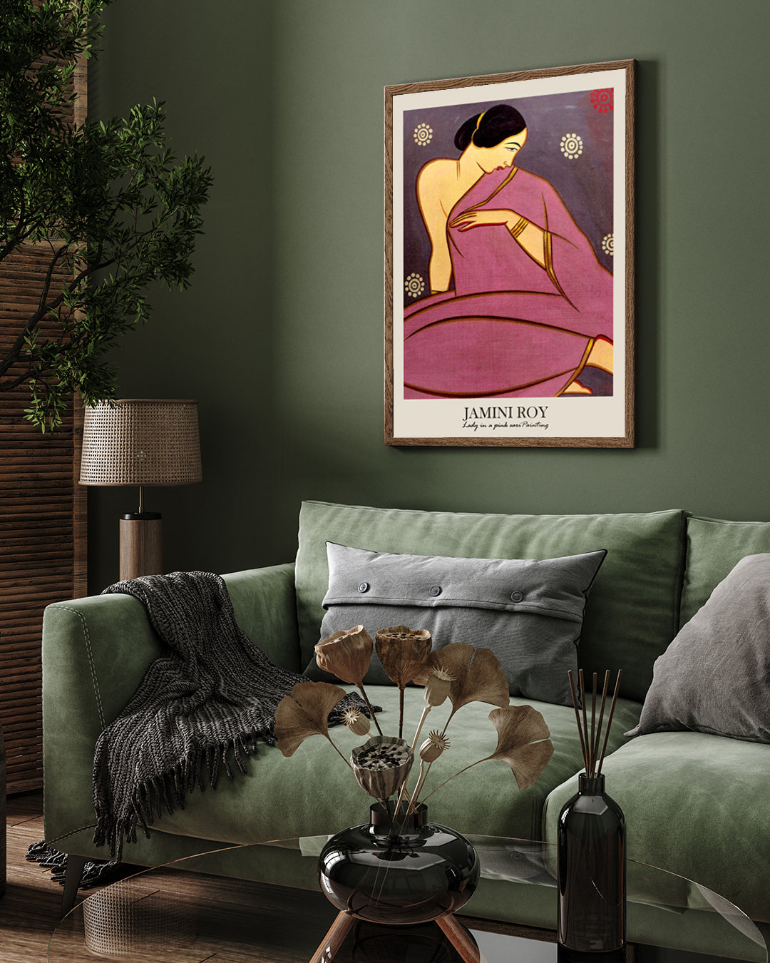Lady in a pink sari Painting by Jamini Roy 3 : 4 Vertical New Premium Wall Art Canvas by MeriDeewar