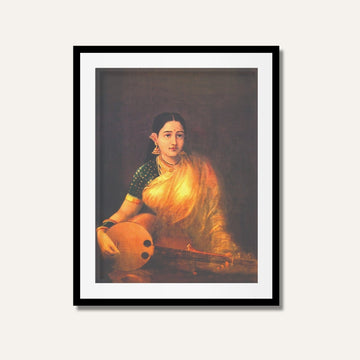 Lady with Swarbat Painting – Classical Indian Music Wall Art | MeriDeewar 3 : 4 Vertical Premium Wall Art Canvas by MeriDeewar