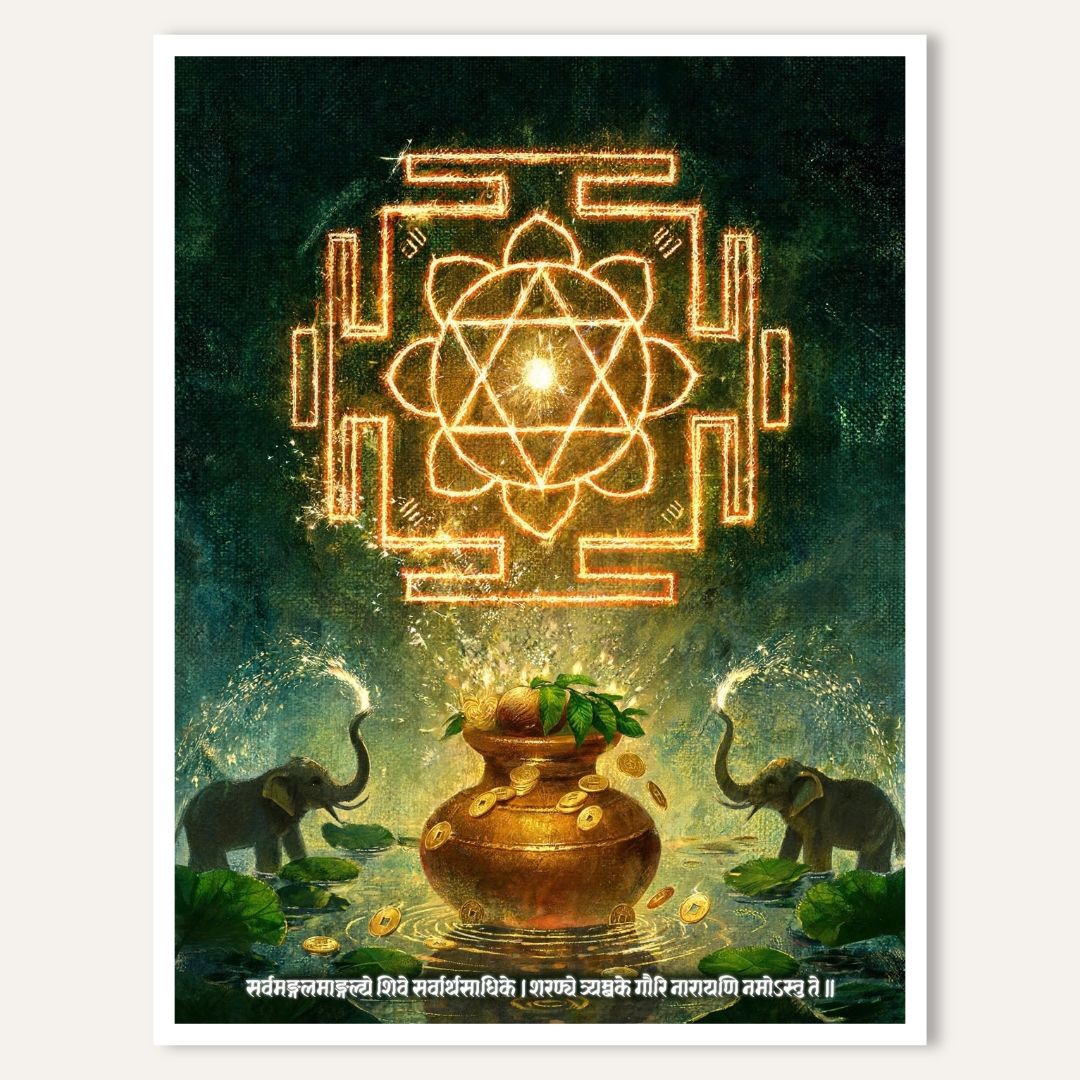 Lakshmi Kalash Yantra | Yantra Wall Art 3 : 4 Vertical Premium Wall Art Canvas by MeriDeewar