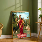 Lakshmi Painting for Pooja Room & Living Room – Raja Ravi Varma | Spiritual Wall Art India 3 : 4 Vertical Premium Wall Art Canvas by MeriDeewar