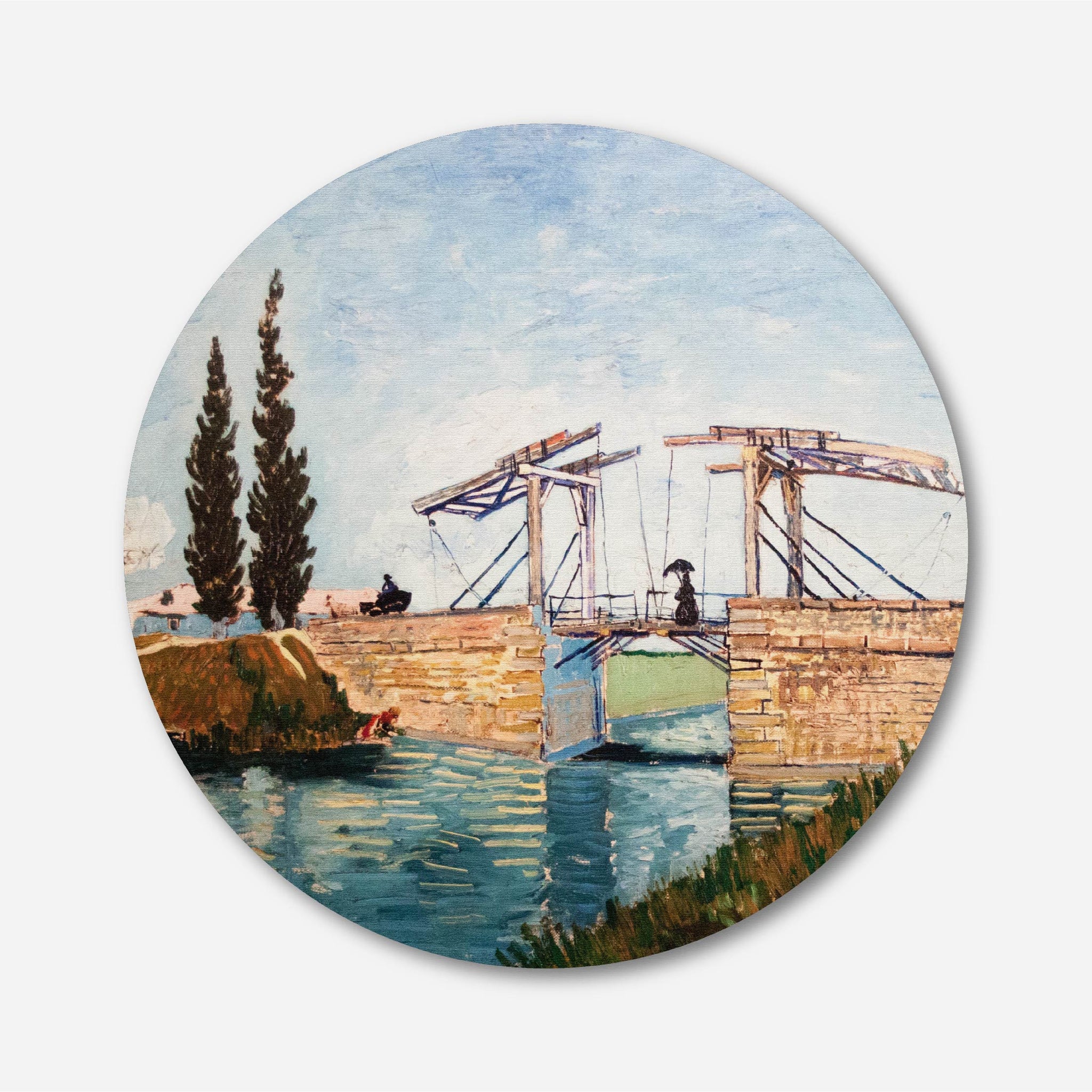 Langlois Bridge at Arles Painting Circular Canvas Frame Circular Canvas Frame Premium Wall Art Canvas by MeriDeewar