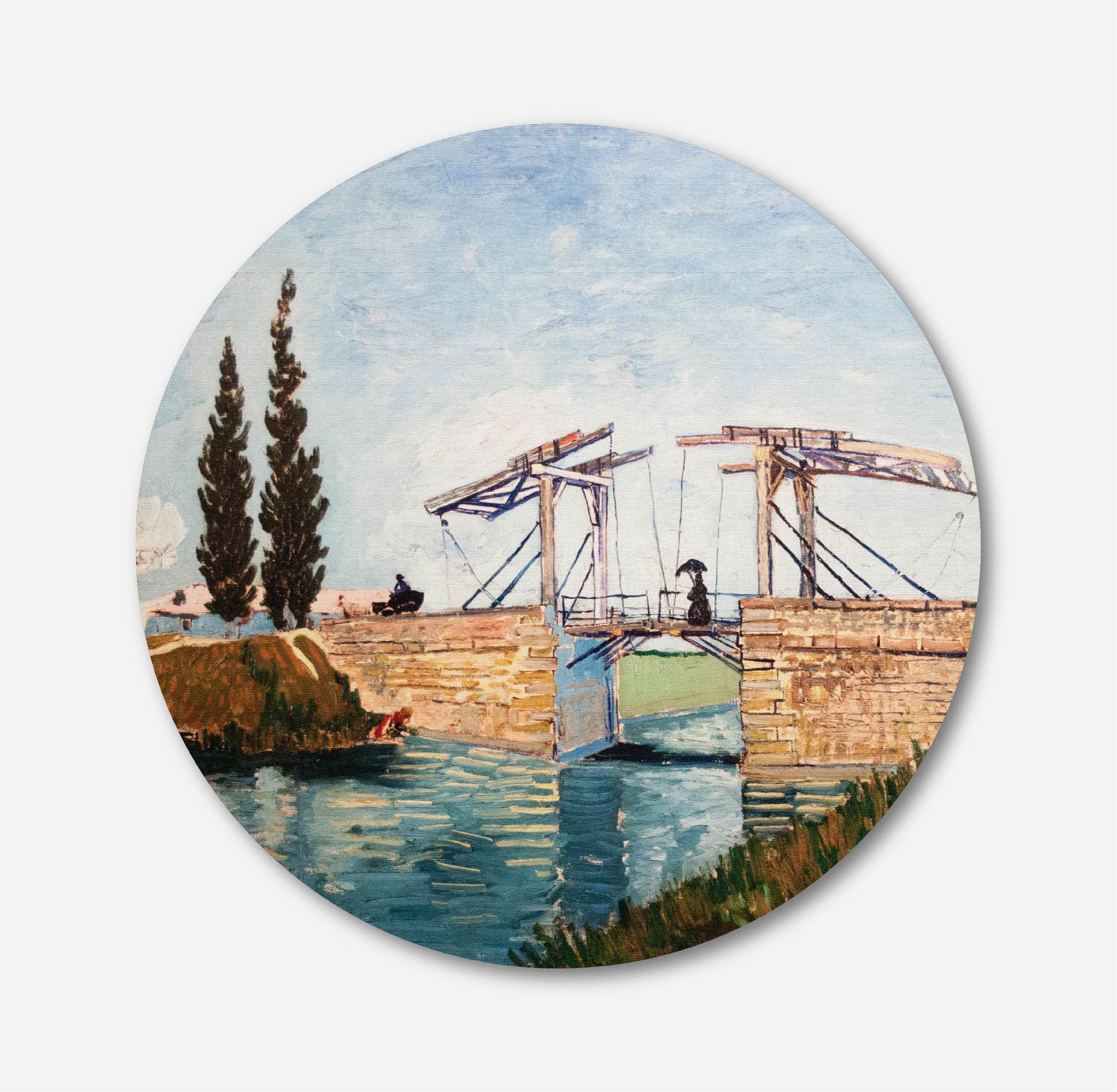 Langlois Bridge at Arles Painting Circular Canvas Frame Circular Canvas Frame Premium Wall Art Canvas by MeriDeewar