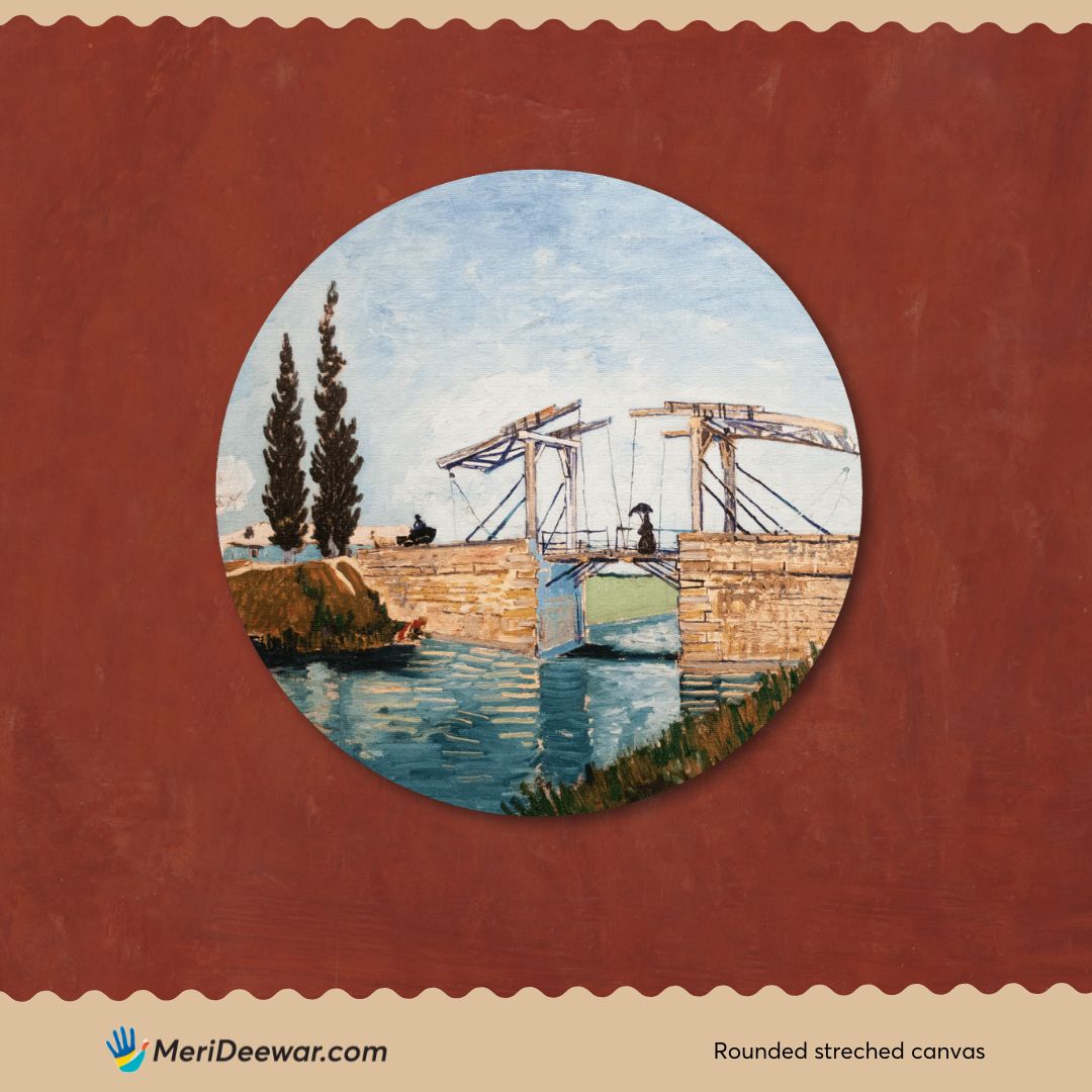 Langlois Bridge at Arles Painting Circular Canvas Frame Circular Canvas Frame Premium Wall Art Canvas by MeriDeewar