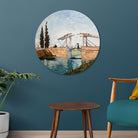 Langlois Bridge at Arles Painting Circular Canvas Frame Circular Canvas Frame Premium Wall Art Canvas by MeriDeewar