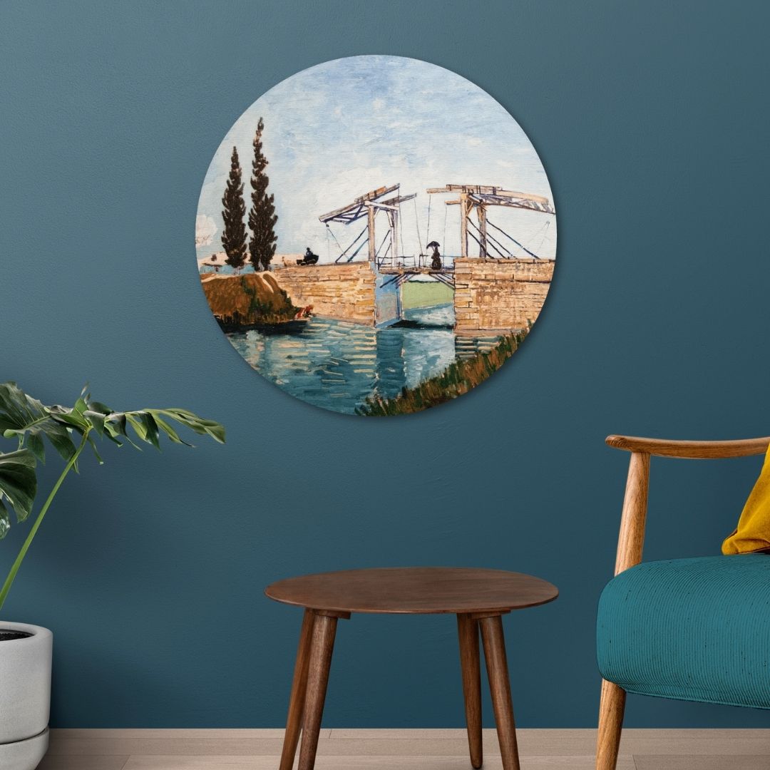 Langlois Bridge at Arles Painting Circular Canvas Frame Circular Canvas Frame Premium Wall Art Canvas by MeriDeewar